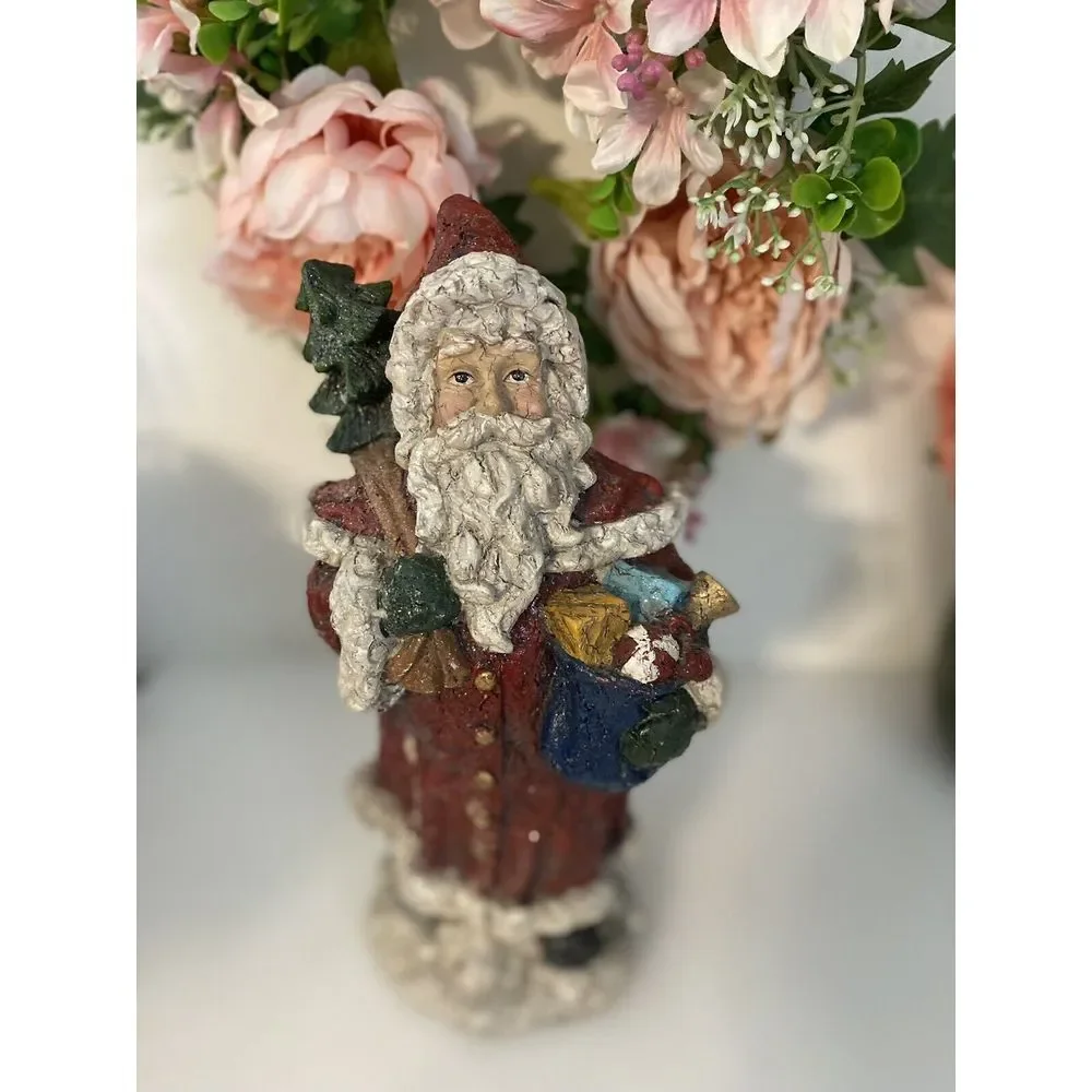 Vintage Santa Claus Statue With‎ Bag Of Toys And Tree Resin 10